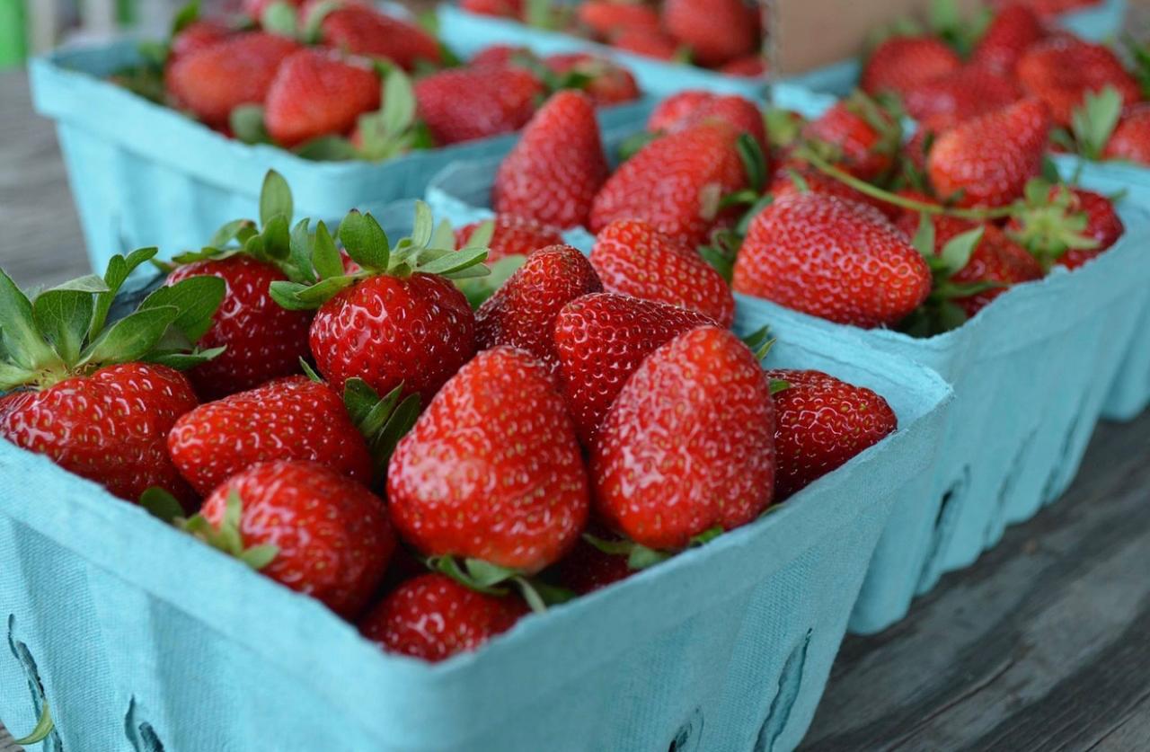 Canastillas con fresas frescas